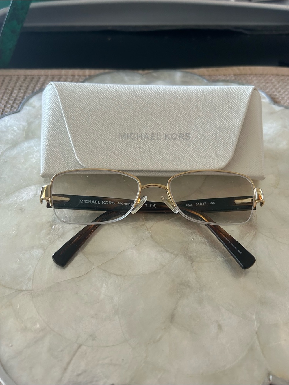 Michael Kors Gold Frame with Tortoiseshell Temples Semi-Rimless Glasses